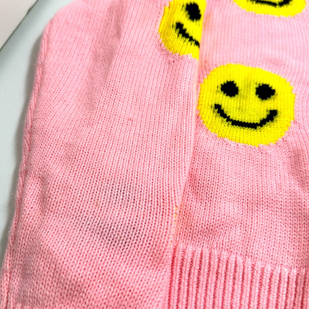 Women's Loose-Fit Smile Face Jacquard Knitted Cardigan Sweater Jacket in Pink, L - Picture 4 of 5